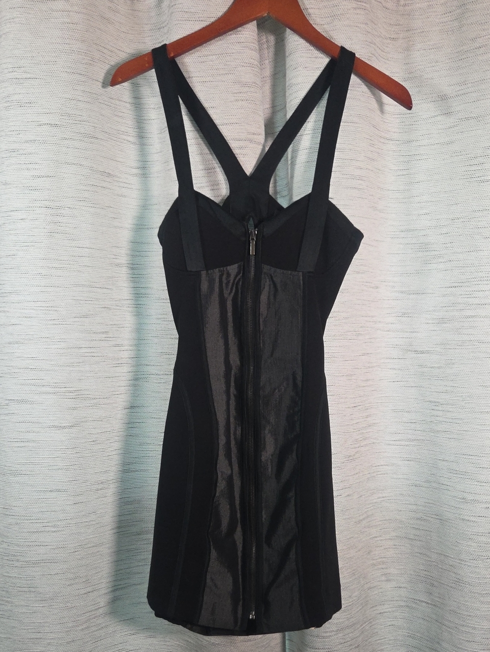 bebe Black Strappy Front-Zip Mini Dress